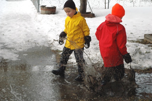 nature walk puddle splashing